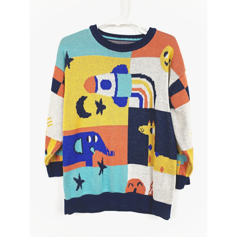 Next Rocket Elephant Giraffe Patchwork Cotton Knit Sweater 4-5Y